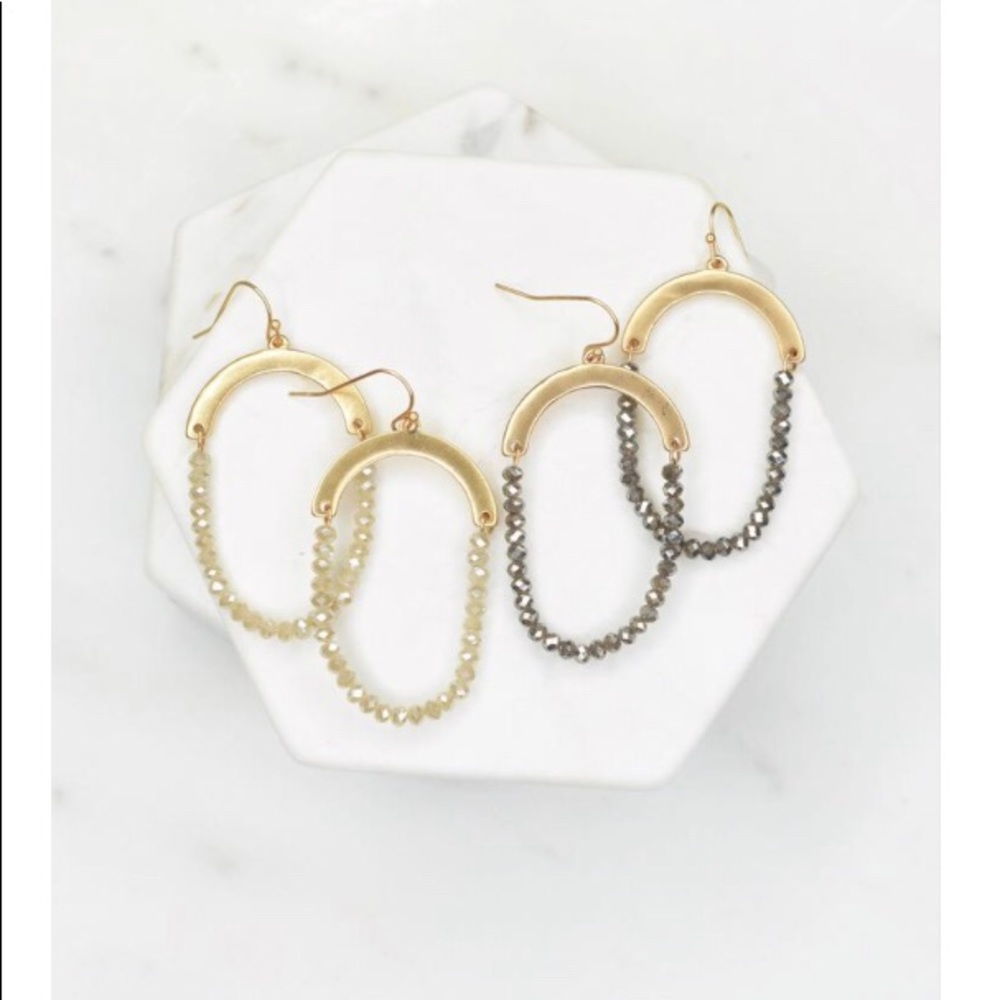 Kelly Oval Gold Metal + Natural Beaded Earrings
